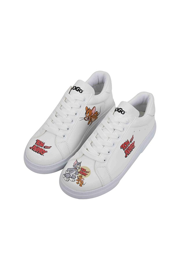 Women's Vegan Leather White Sneakers - Warner Bros Tom and Jerry Design