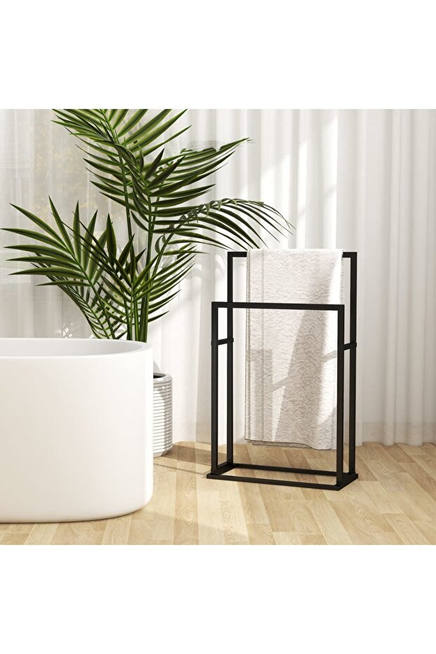 Freestanding Towel Rack Black 48x24x78.5 cm Iron