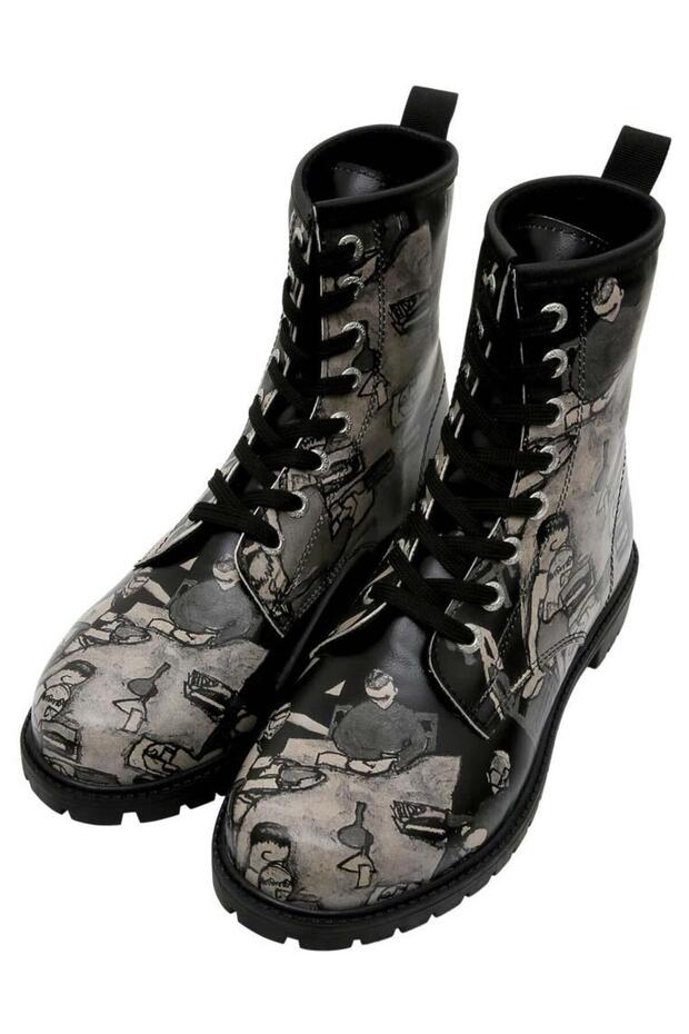 Women's Vegan Leather Black Long Boots - Supper Blackwhite Design
