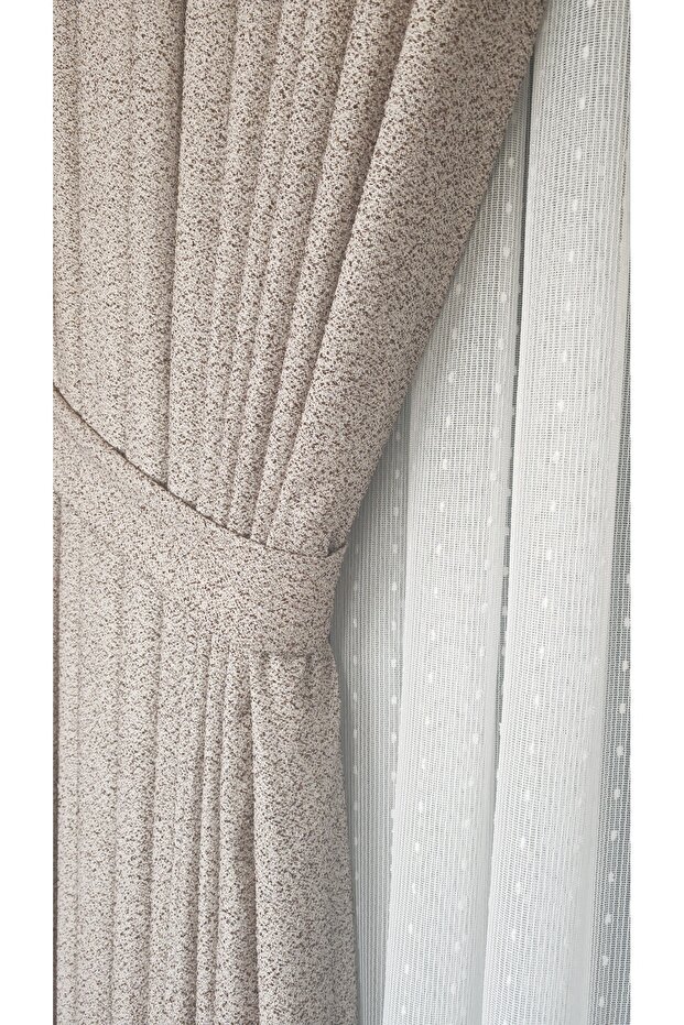 Panel Curtain Milk Coffee Stone Pattern Single Panel 1/3 Pleated Luxury Series Heavy Weight