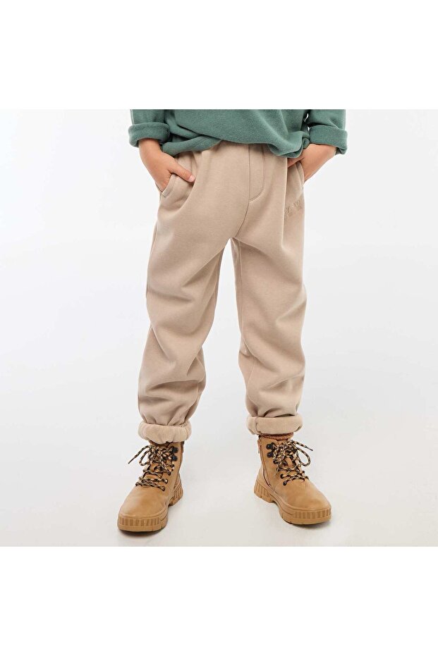 Solid Warm Fleece-Lined Joggers BEIGE - 3