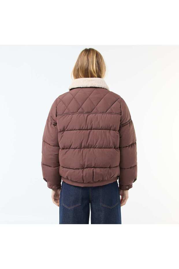 Padded Puffer Jacket with Shearling Effect Collar BROWN - 6