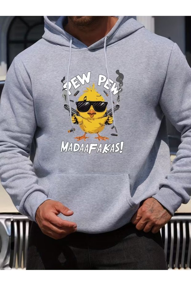 Men's Pew Pew Madafakas Printed Hooded Sweatshirt - Trend Streetwear Winter Model