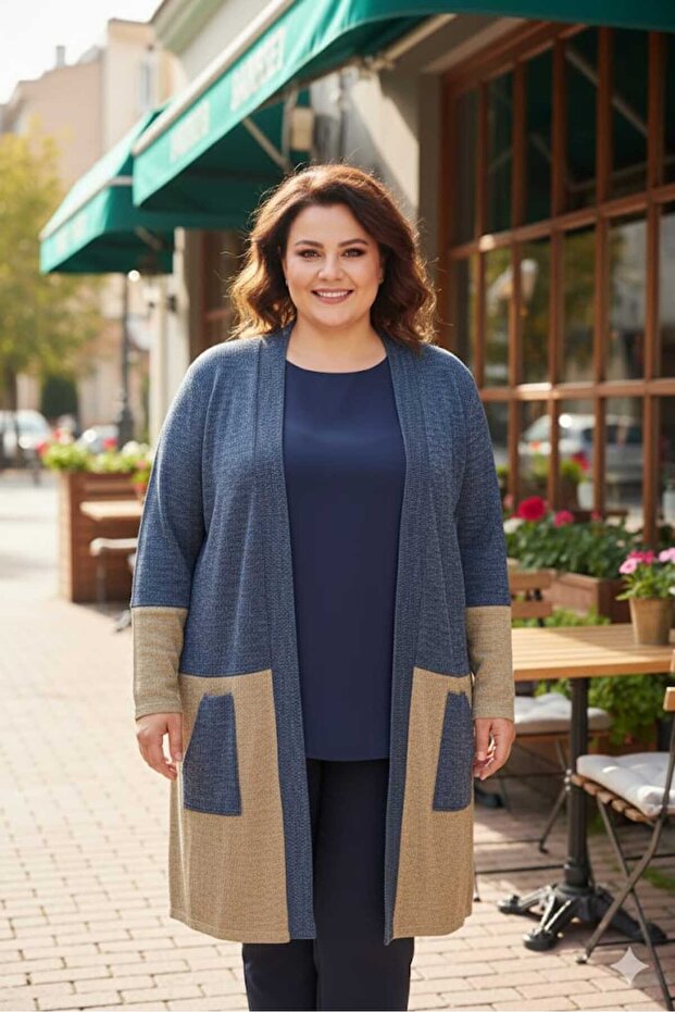 Long Sleeve Knitted Jacket with Pockets - 1