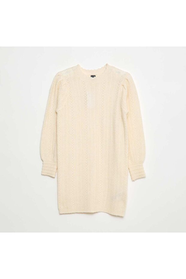 فستان سويت شيرت محبوك مفتوح اللون بيج