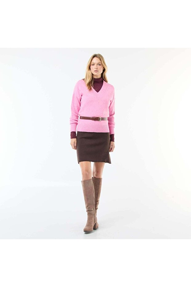 V-Neck Solid Sweater PINK - 2