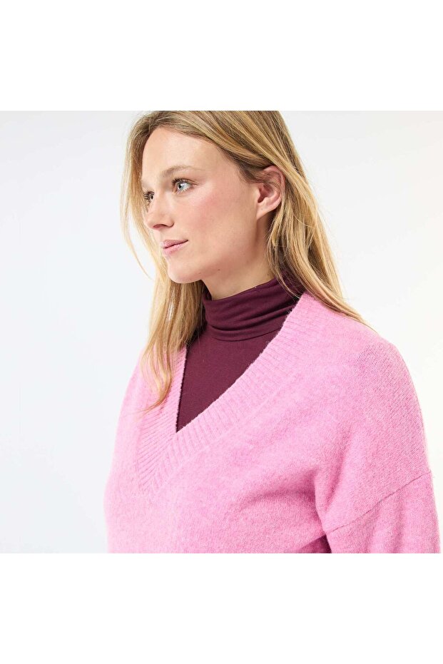 V-Neck Solid Sweater PINK - 5