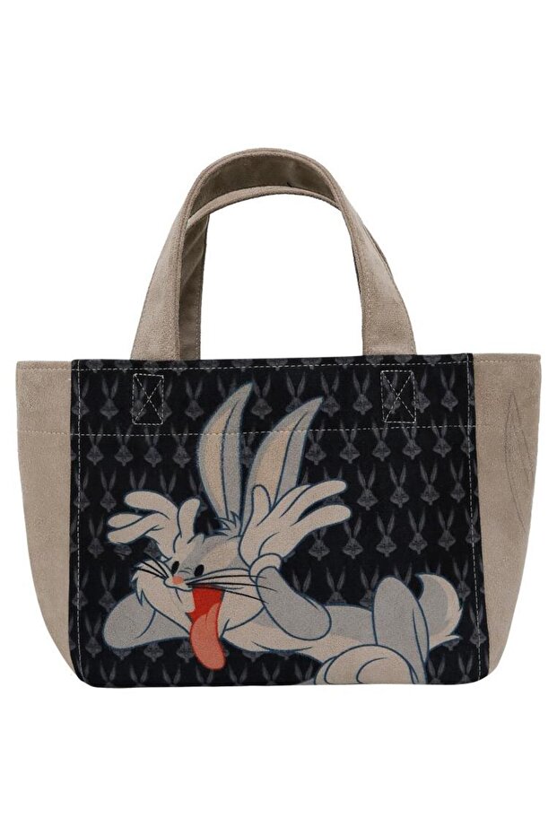 Women's vegan black medium tote bag - warner bros bugs bunny playful bugs design