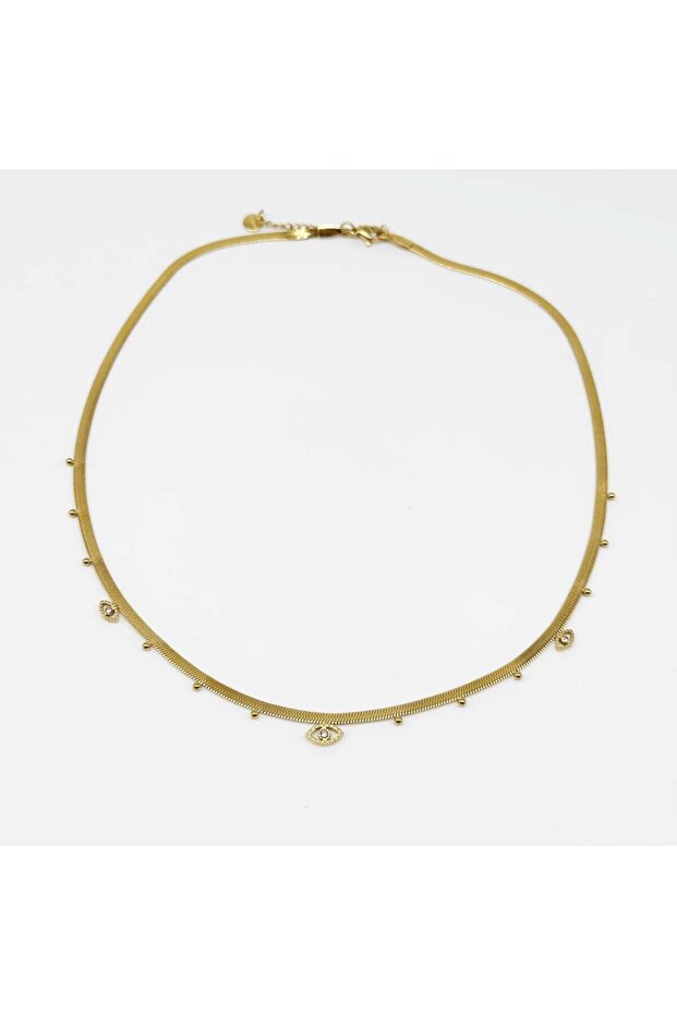 Steel Necklace with Eye and Stone Detail