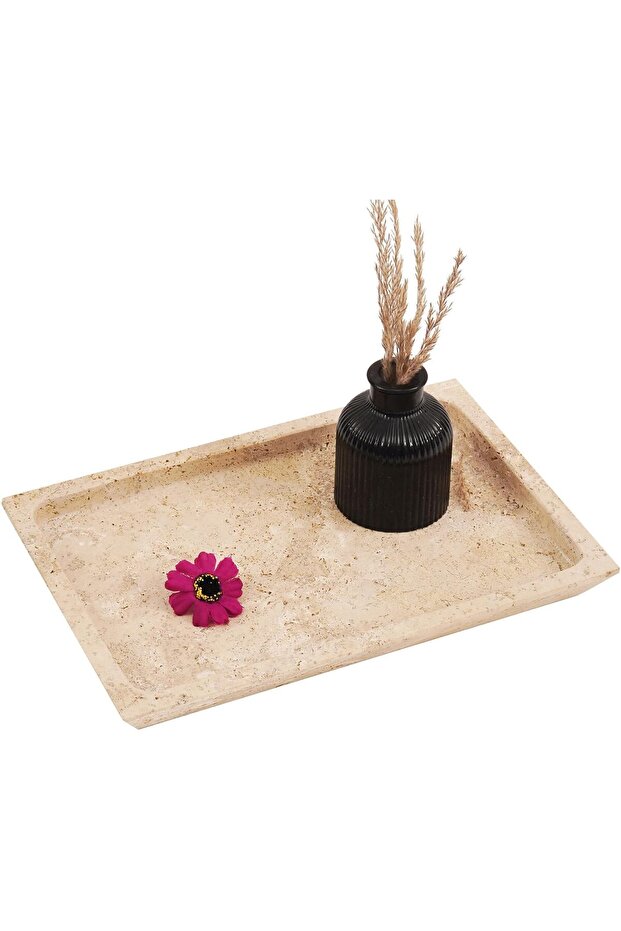 Travertine Tray 12" Marble Rectangle – Handmade Serving Tray for Coffee Table & Kitchen Decor