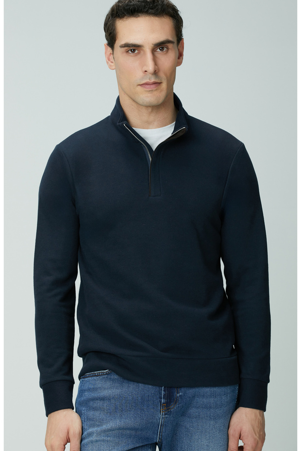 Lacivert Süet Garnili Sweatshirt - 2