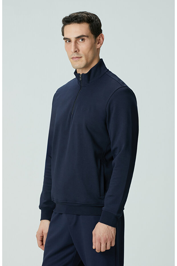 Lacivert Fermuarlı Sweatshirt - 4