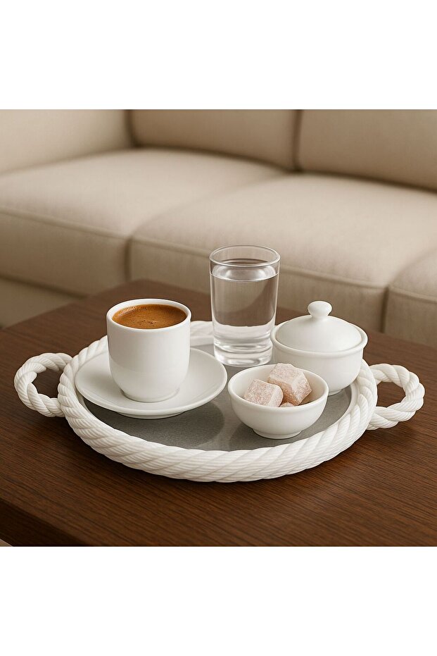 6-Piece White Twisted Coffee Side Presentation Tray