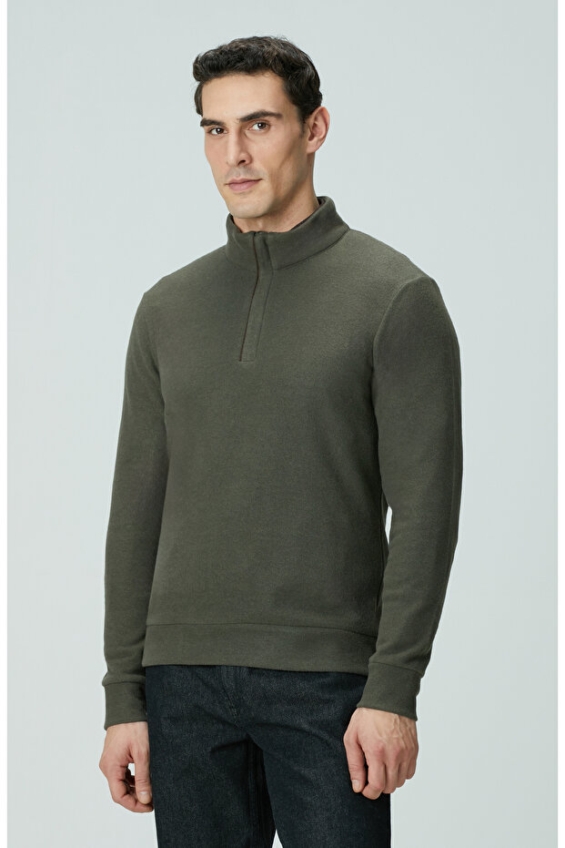 Haki Süet Garnili Sweatshirt - 4