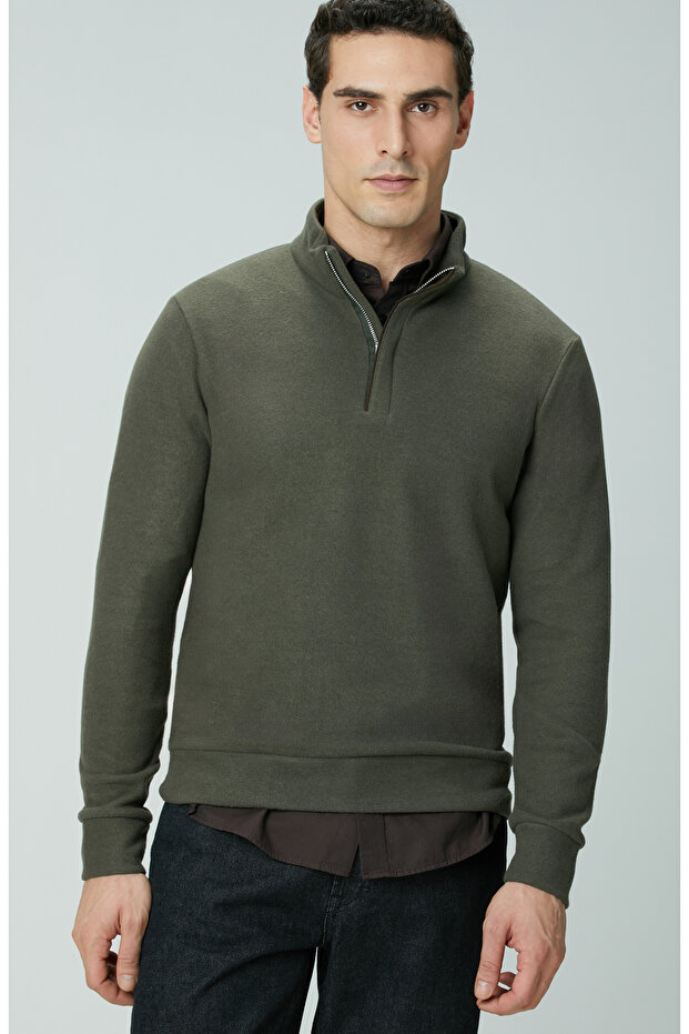 Haki Süet Garnili Sweatshirt - 2