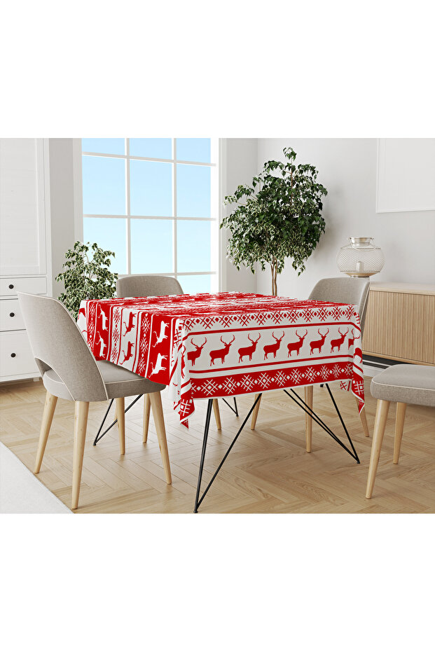 Christmas Themed Deer Patterned Digital Printed Tablecloth - 1