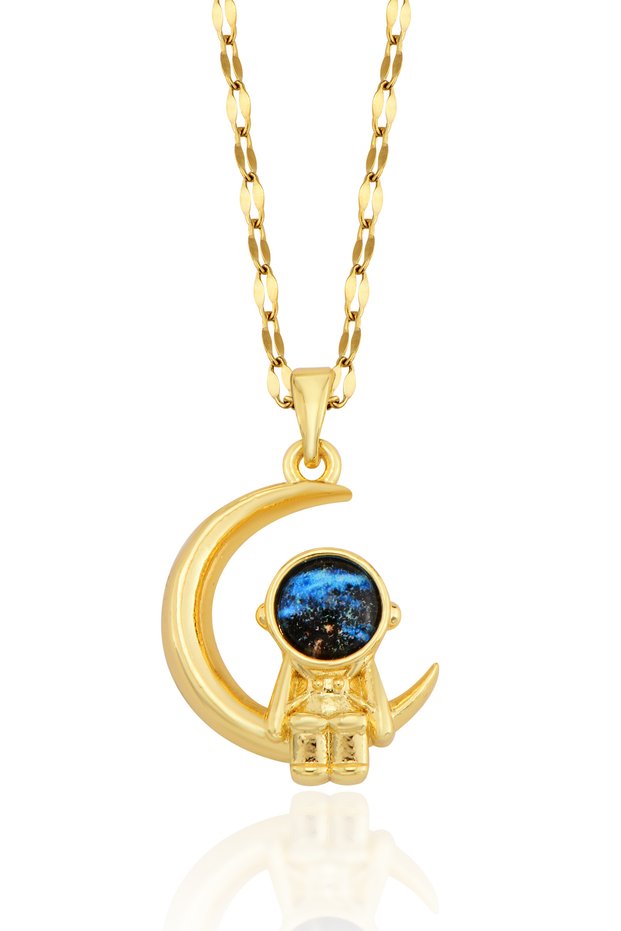 Stainless Steel Necklace with Astronaut and Moon Figure – Galaxy Series