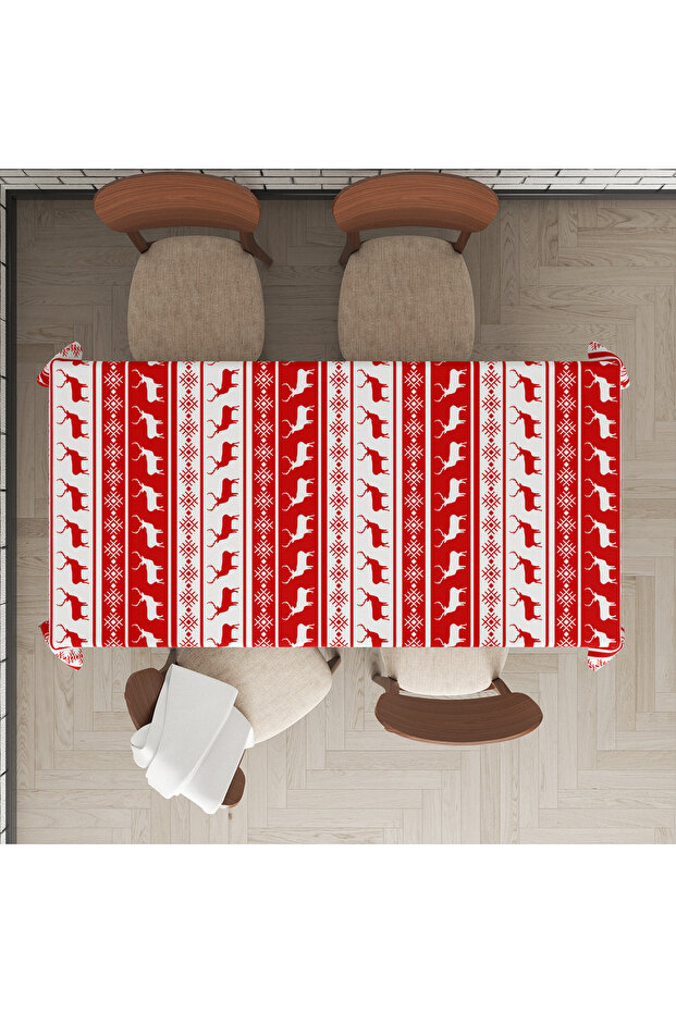 Christmas Themed Deer Patterned Digital Printed Tablecloth - 2