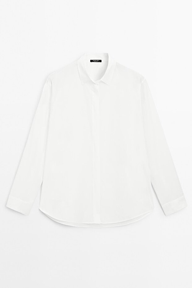 Gizli düğmeli poplin gömlek - 5