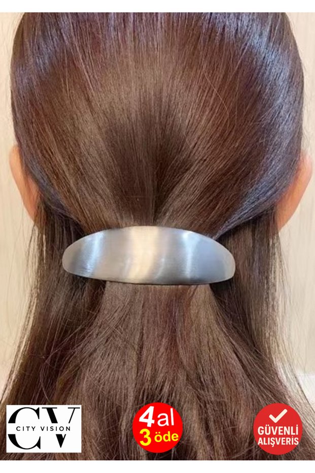 Metal French Style Hair Clip – Shiny Silver Color 11 cm Classic and Stylish Model