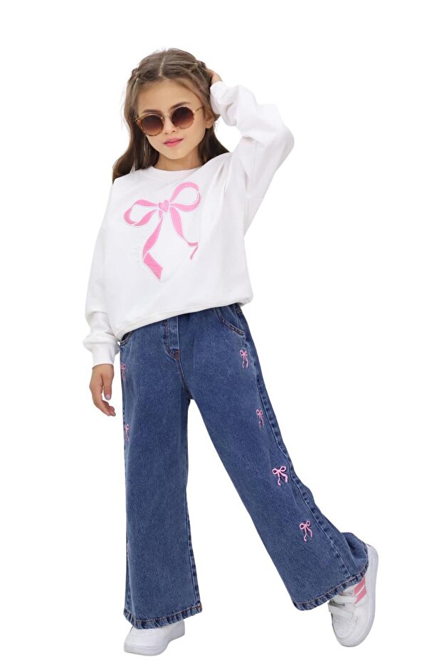 Girl's Suit Top and Bottom Set Top Transitional Bottom Soft Jeans Cotton and High Quality Jeans