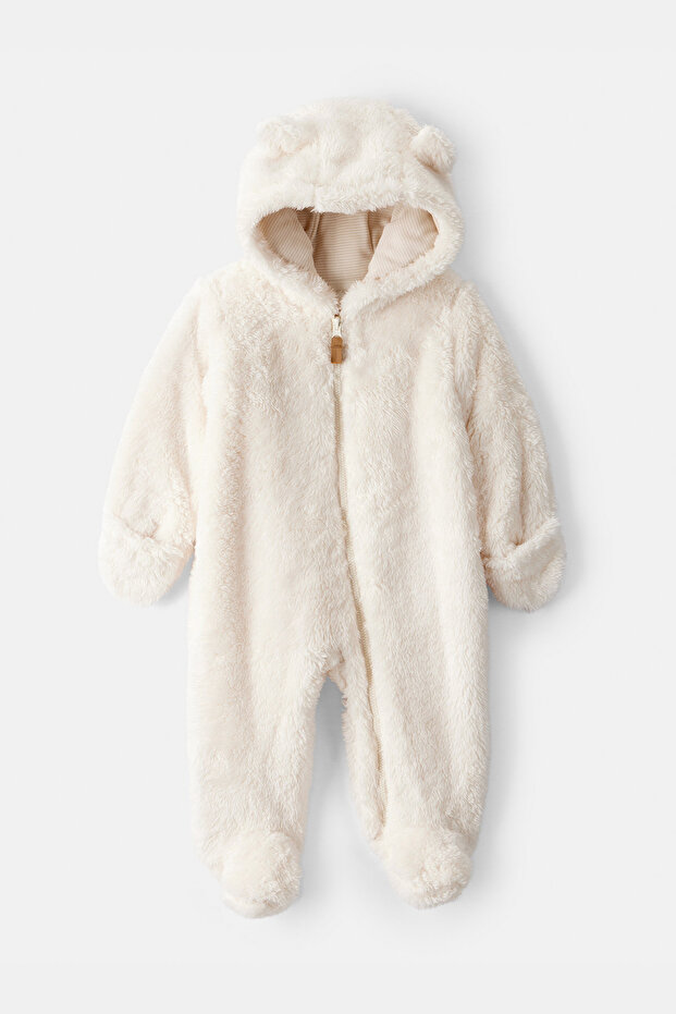 Bebek Ekru Kapüşonlu Tulum - 1