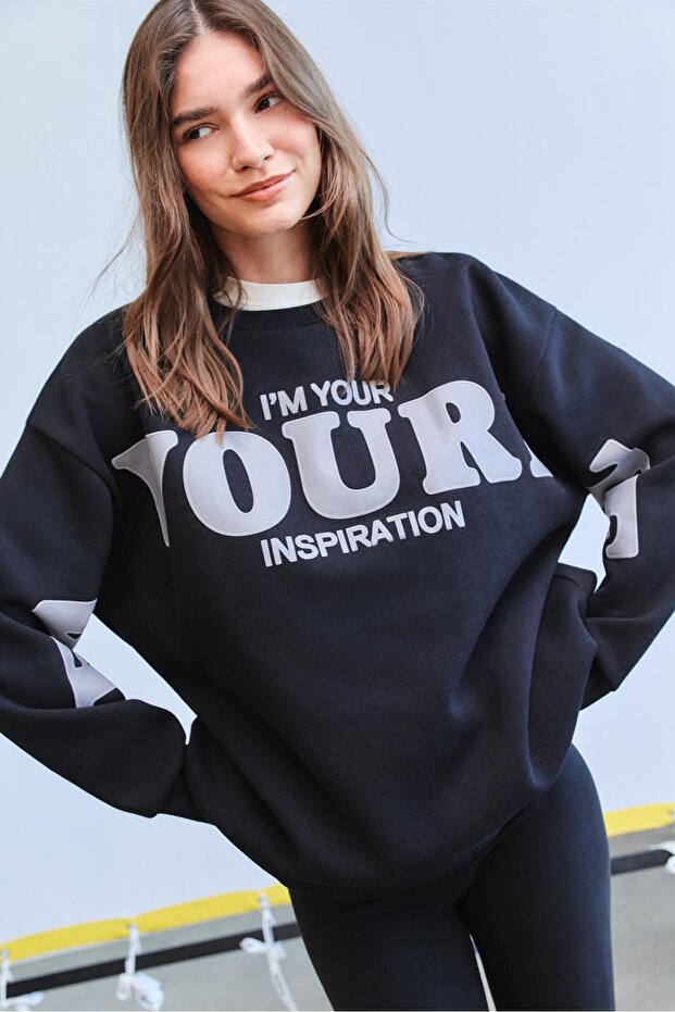 Oversize Smile baskılı sweatshirt - 3