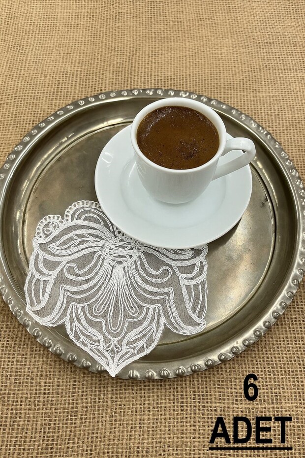 Jade Model Decorative Guipure Lace Coffee Cocktail Presentation Napkin 6 Pieces