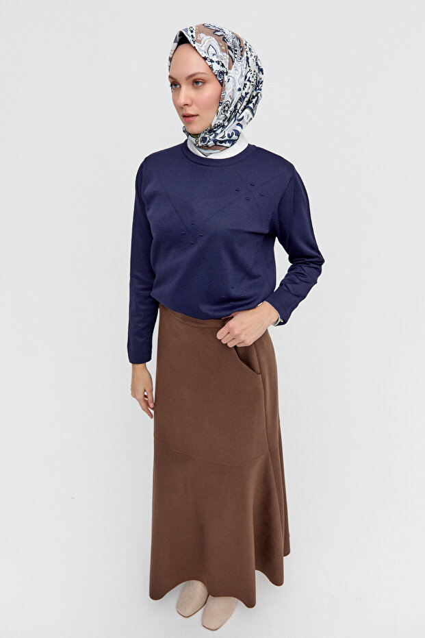 Parçalı Yırtmaçlı Triko Bluz - 5