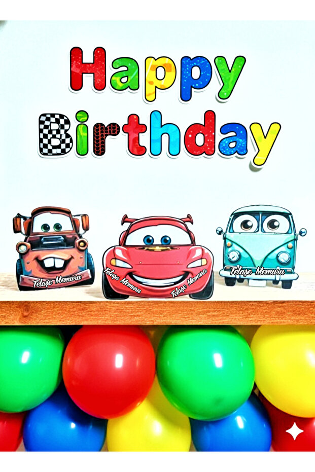 Cars Table Top Board Set (3 Pieces) - Birthday Party and Cake Decoration Thick Paper Printing