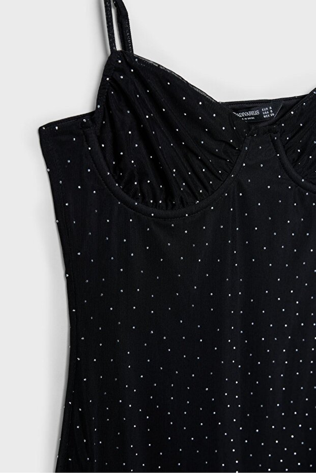 Parlak askılı midi elbise - 8