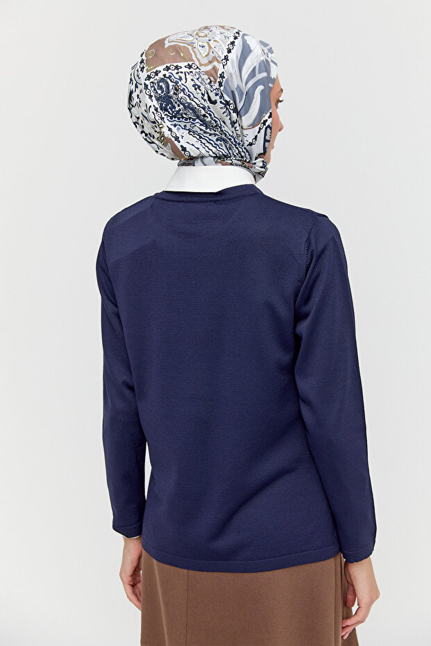 Parçalı Yırtmaçlı Triko Bluz - 6