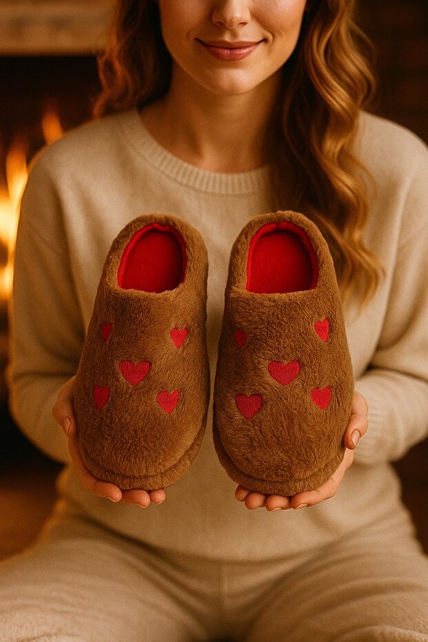 Heart-Shaped House Slippers Women's Plush Dowry Slippers for Guests