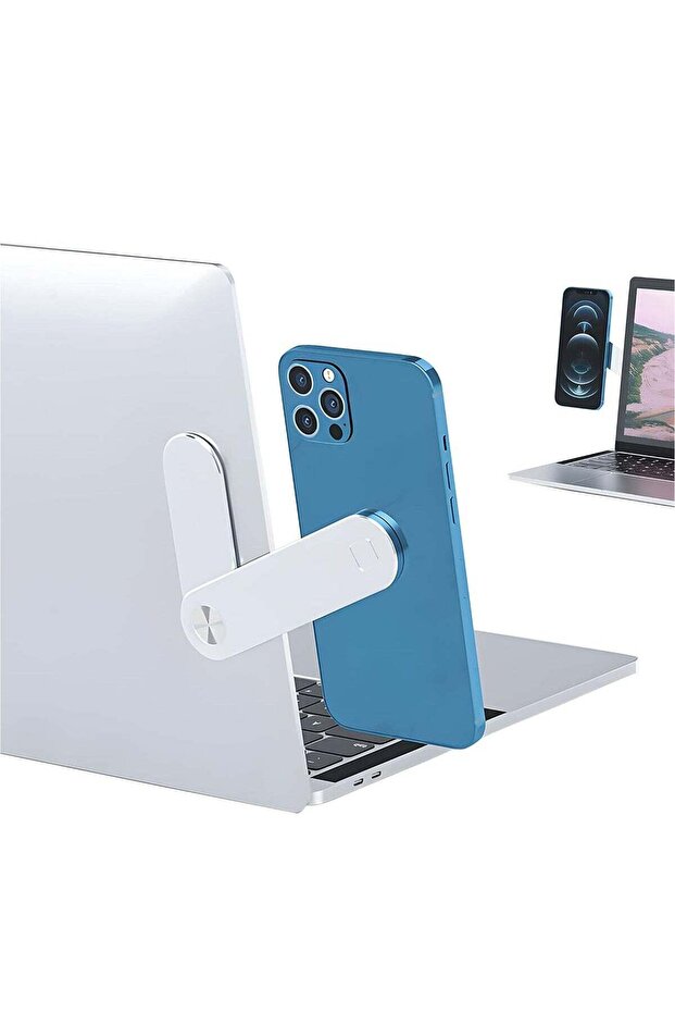 Magnetic Phone Holder For Laptop - Side Mount Clip, Adjustable Camera Mount, Silver