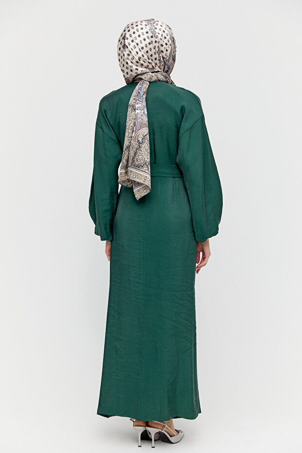 Drape Detaylı Jakarlı Elbise - 6