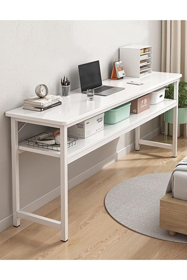 طاولة كمبيوتر مزدوجة الطبقات ومكتب منزلي طويل - 1