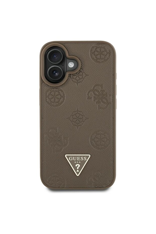 Case for iPhone 16, Grained Triangle, Brown - 3