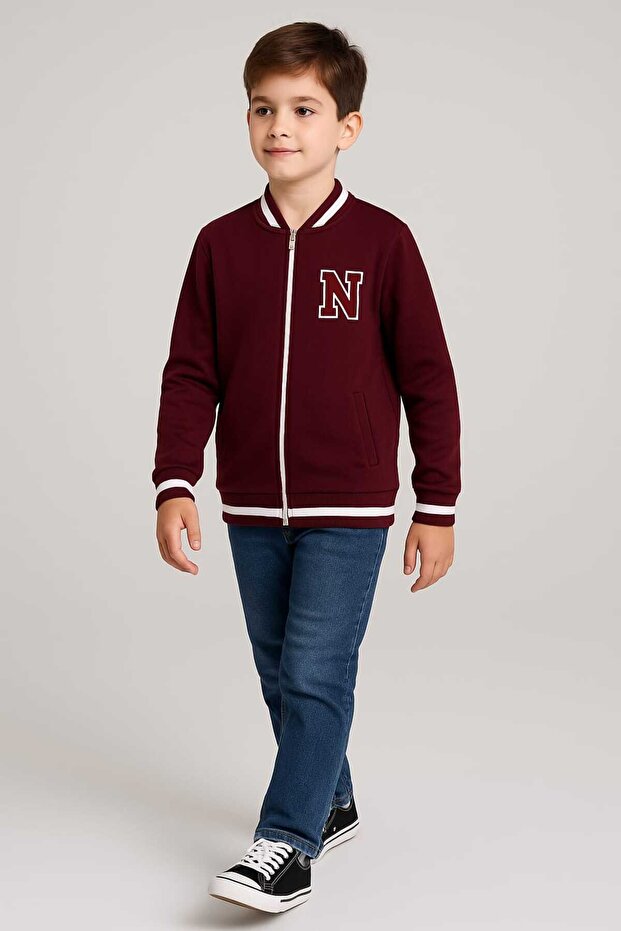 150-11-25 Boys' Zippered N Embroidered Cardigan – Double Pockets, Comfortable Fit, Ages 9–16