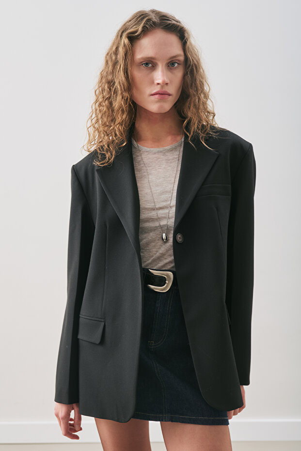 JUN TEK DÜĞMELİ BLAZER CEKET SİYAH - 3