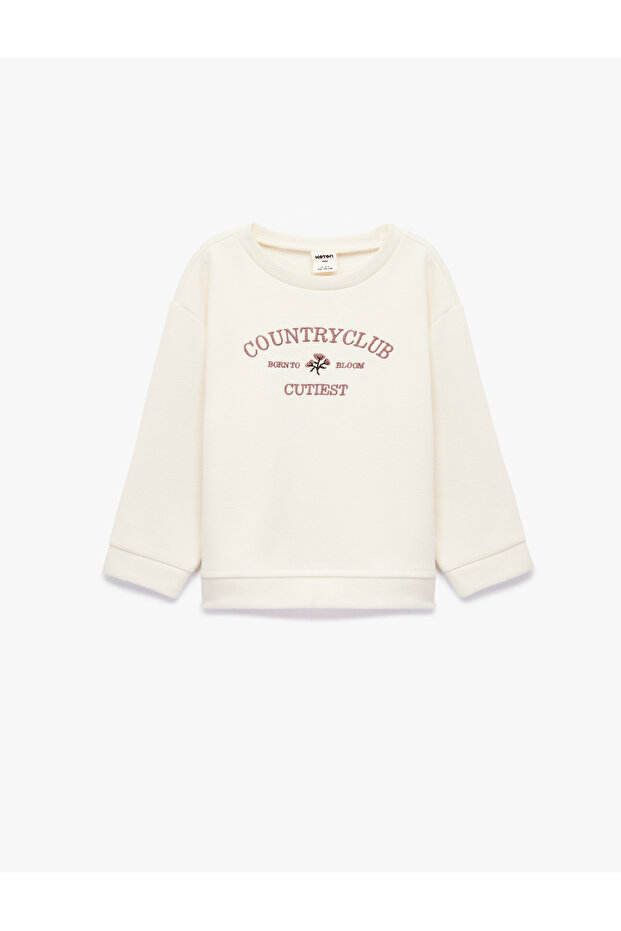 Long Sleeve Crew Neck Sweatshirt with Embroidery Detail