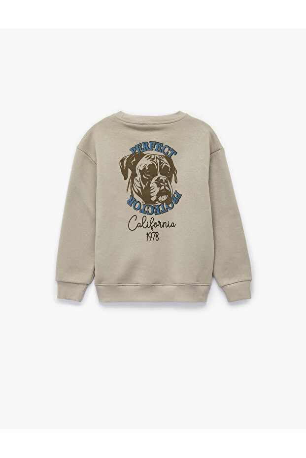 Fleece-Lined Long Sleeve Crew Neck Dog Printed Sweatshirt