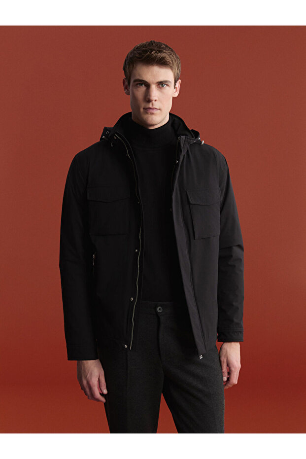 Vizyon New Season Black Hooded Men's Jacket