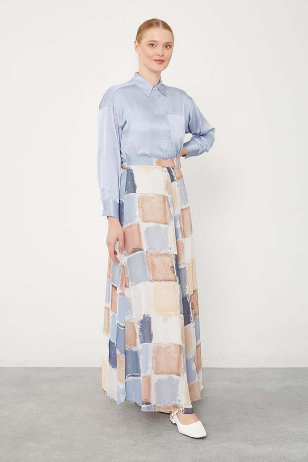 Indigo Square Pattern Wide Leg Pants - 2