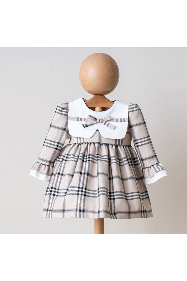 Iris Beige Plaid Baby Girl Christmas Dress 6-24 Months