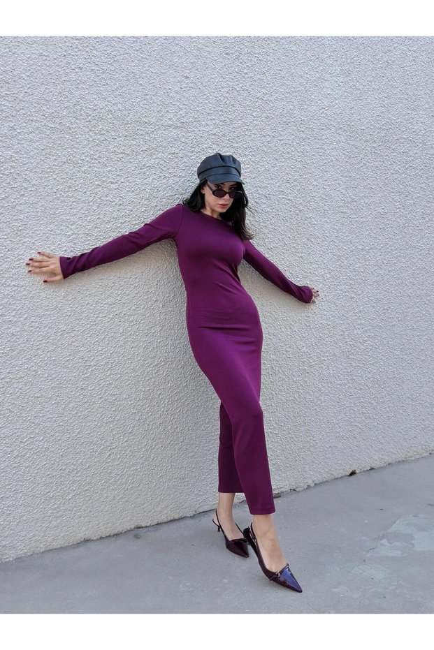Women's Burgundy Modal Fabric Slim-Fit Long Dress 30073