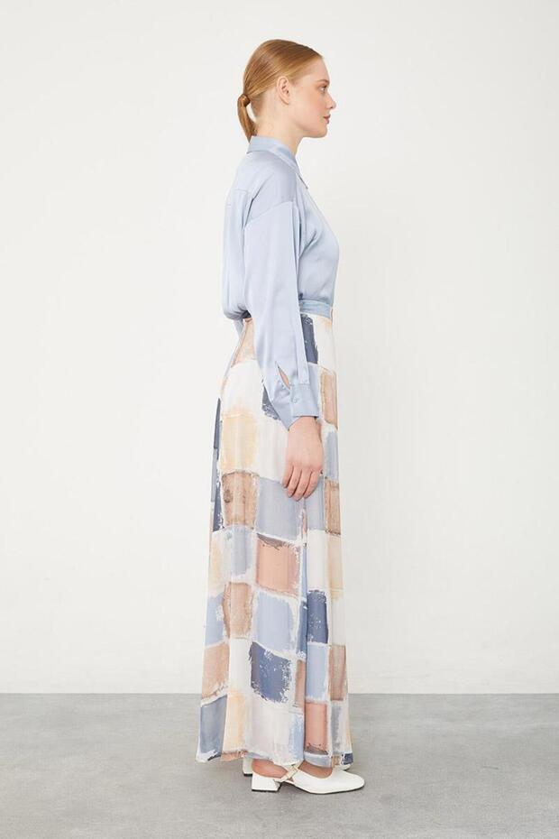 Indigo Square Pattern Wide Leg Pants - 5