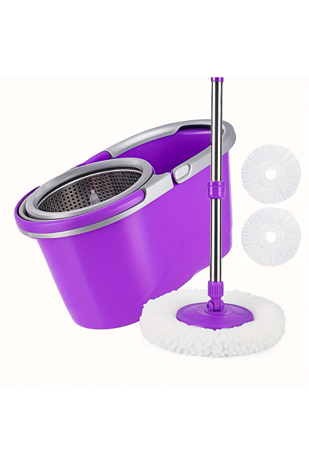 Spin Mop And Bucket Set, 360° Spin Mop Kit with 2 Microfiber Mop Heads
