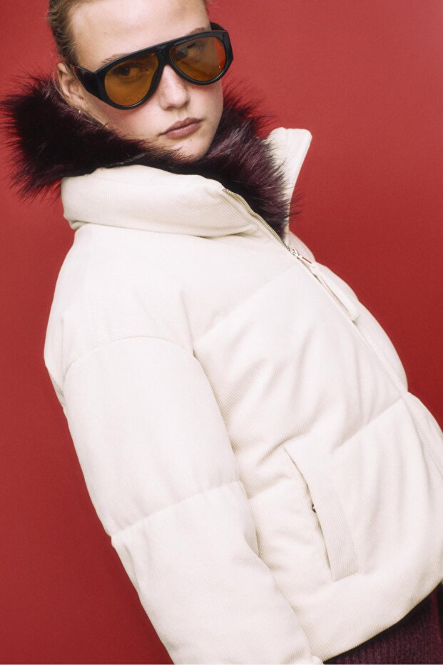 Fitilli kadife şişme mont - 3