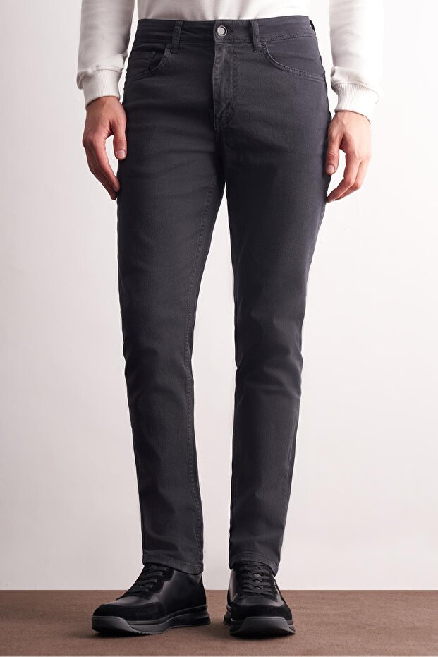 Men's Anthracite 5-Pocket Slim Fit Cotton 5-Pocket Trousers 1003255318