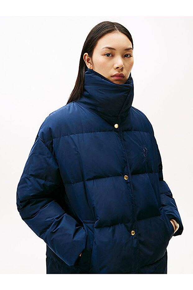 Crest Embroidery Down Puffer Coat - 4